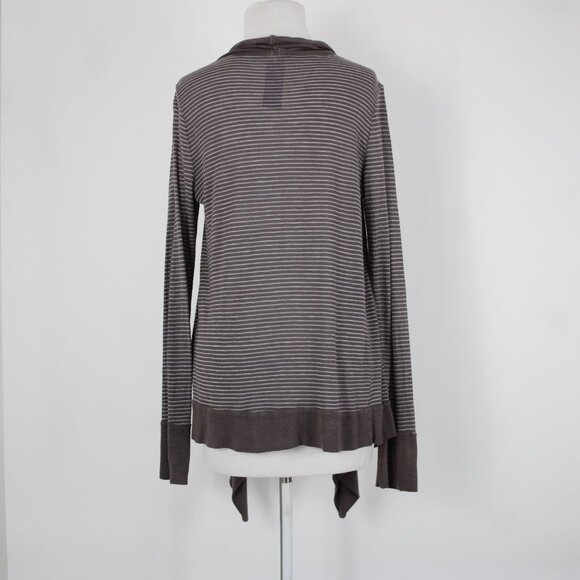 Splendid Sz L Brown Gray Striped Asymmetrical Rayon Linen Poly Wrap Sweater - Picture 6 of 11